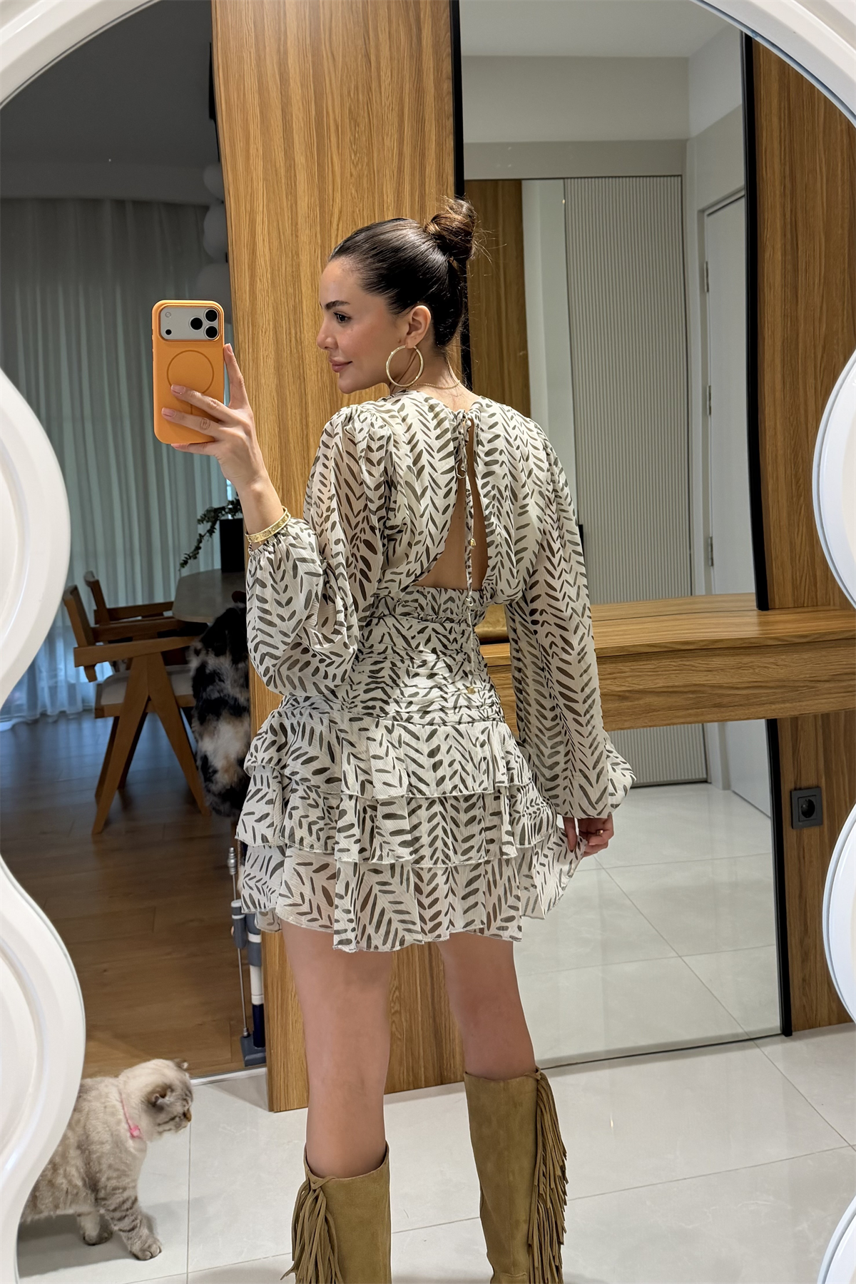 Lenox Haki Sırt Dekolteli Şifon Bluz