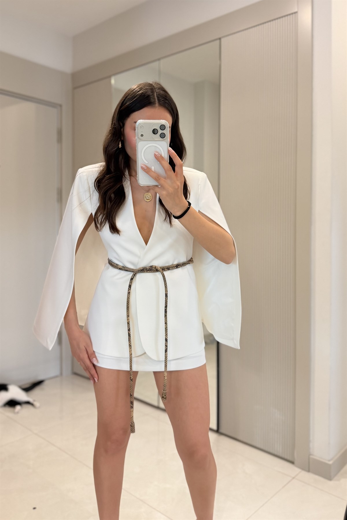 Leny Beyaz Panço Ceket