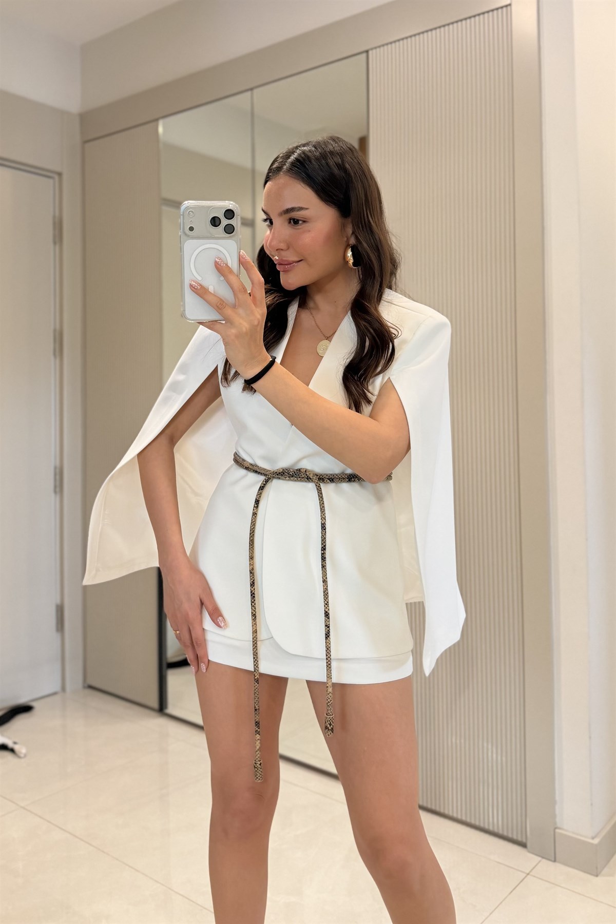 Leny Beyaz Panço Ceket