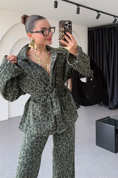 Leona Haki Leopar Pantolon