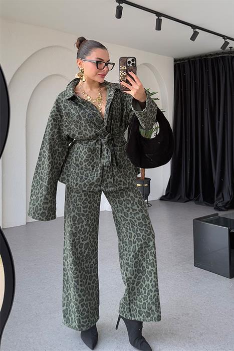 Leona Haki Leopar Pantolon