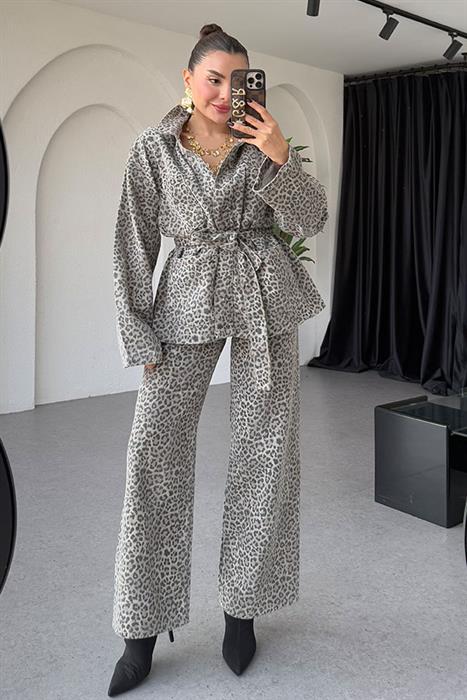 Leona Krem Leopar Pantolon