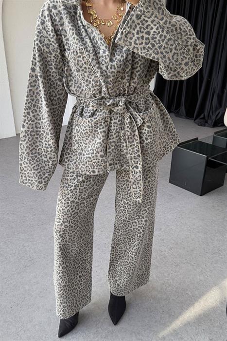 Leona Krem Leopar Pantolon