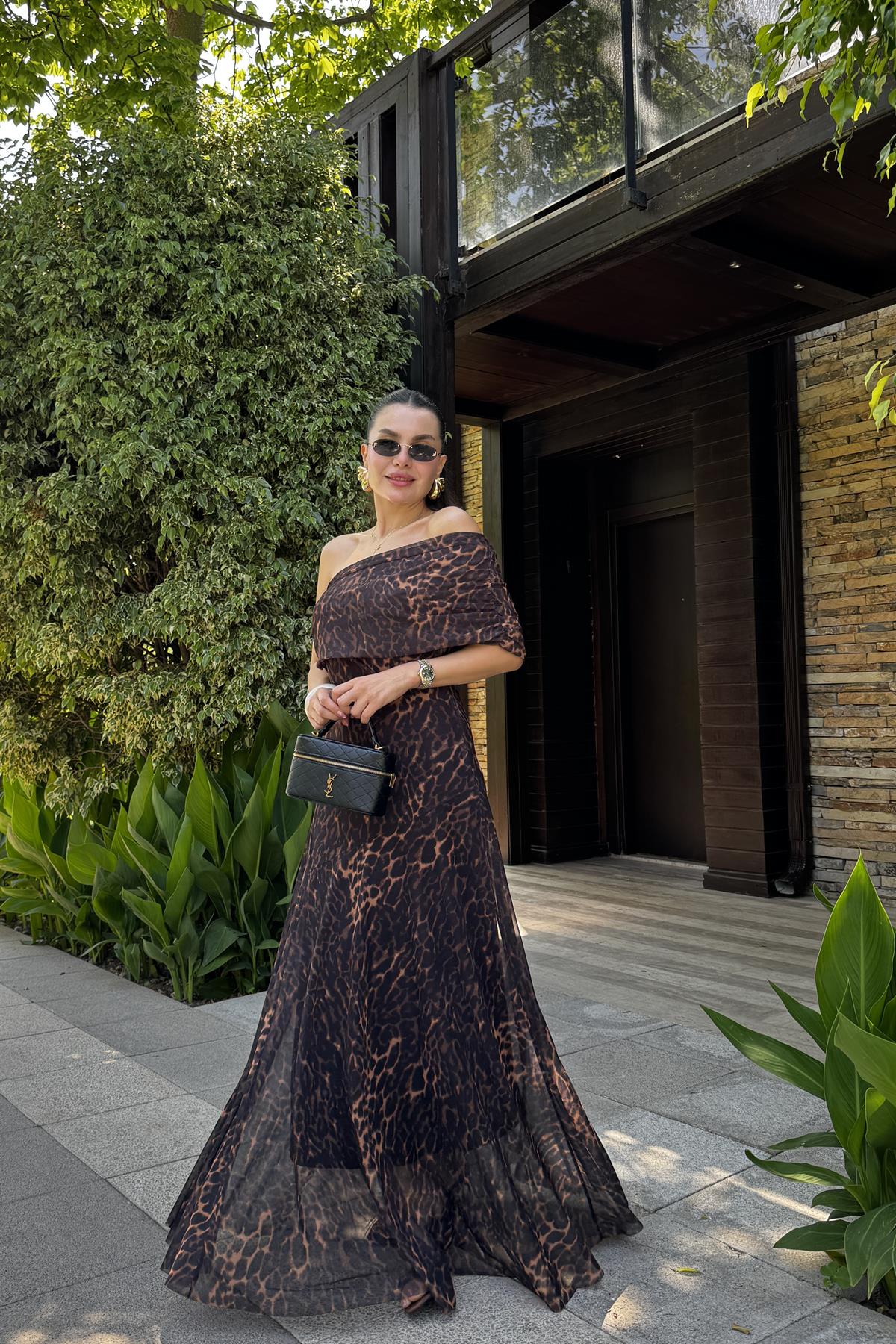 Leonora Leopar Desen Astarlı Tül Elbise 