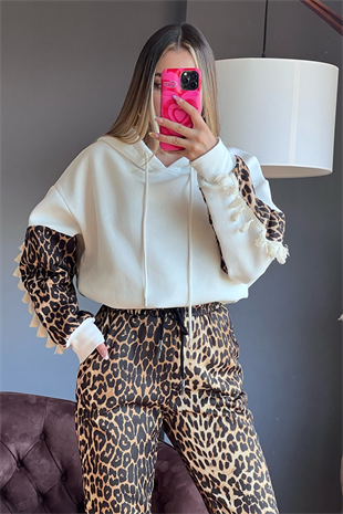 Leopar desenli ikili eşofman takım