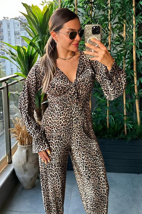 Leopar Desenli Piliseli Bluz