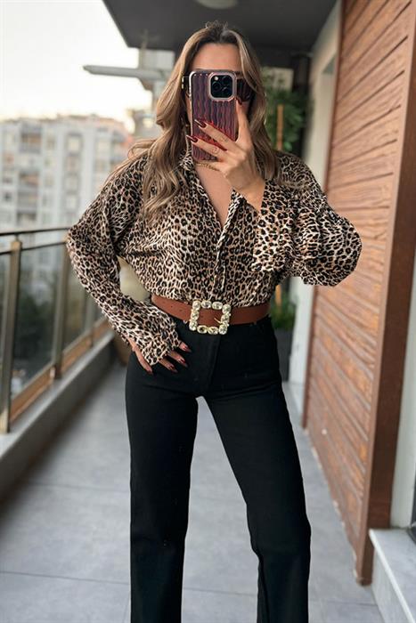 Leopar Desenli Piliseli Gömlek