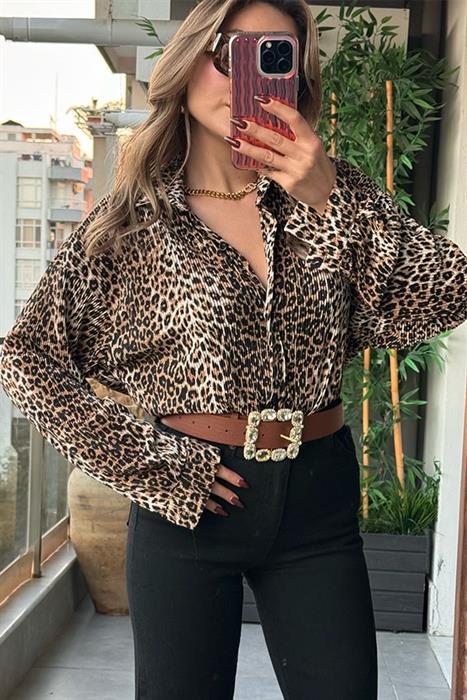 Leopar Desenli Piliseli Gömlek