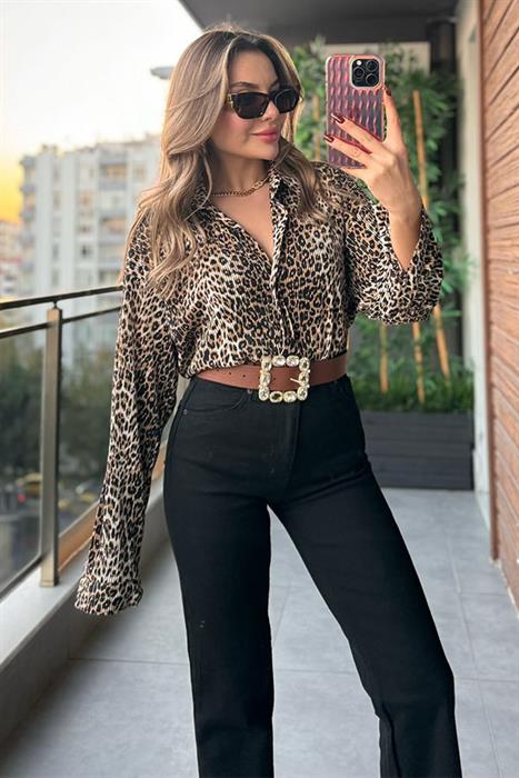 Leopar Desenli Piliseli Gömlek