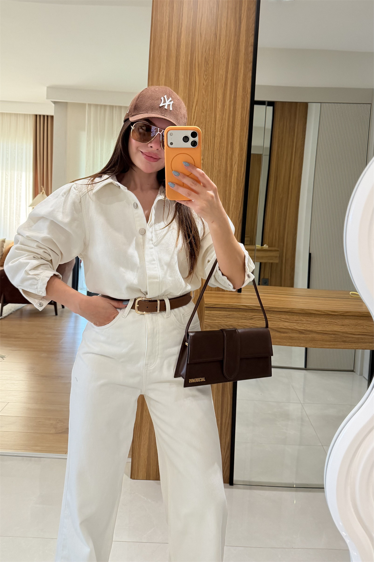 Lermai Beyaz Denim Kemerli Tulum