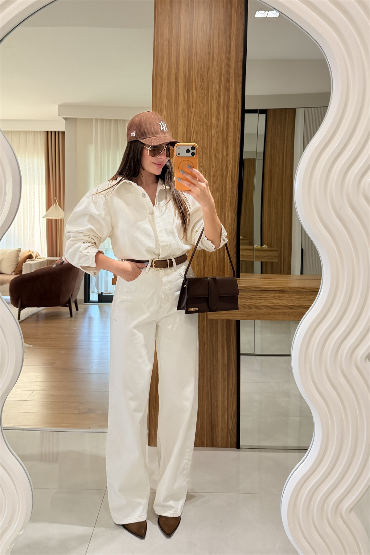 Lermai Beyaz Denim Kemerli Tulum