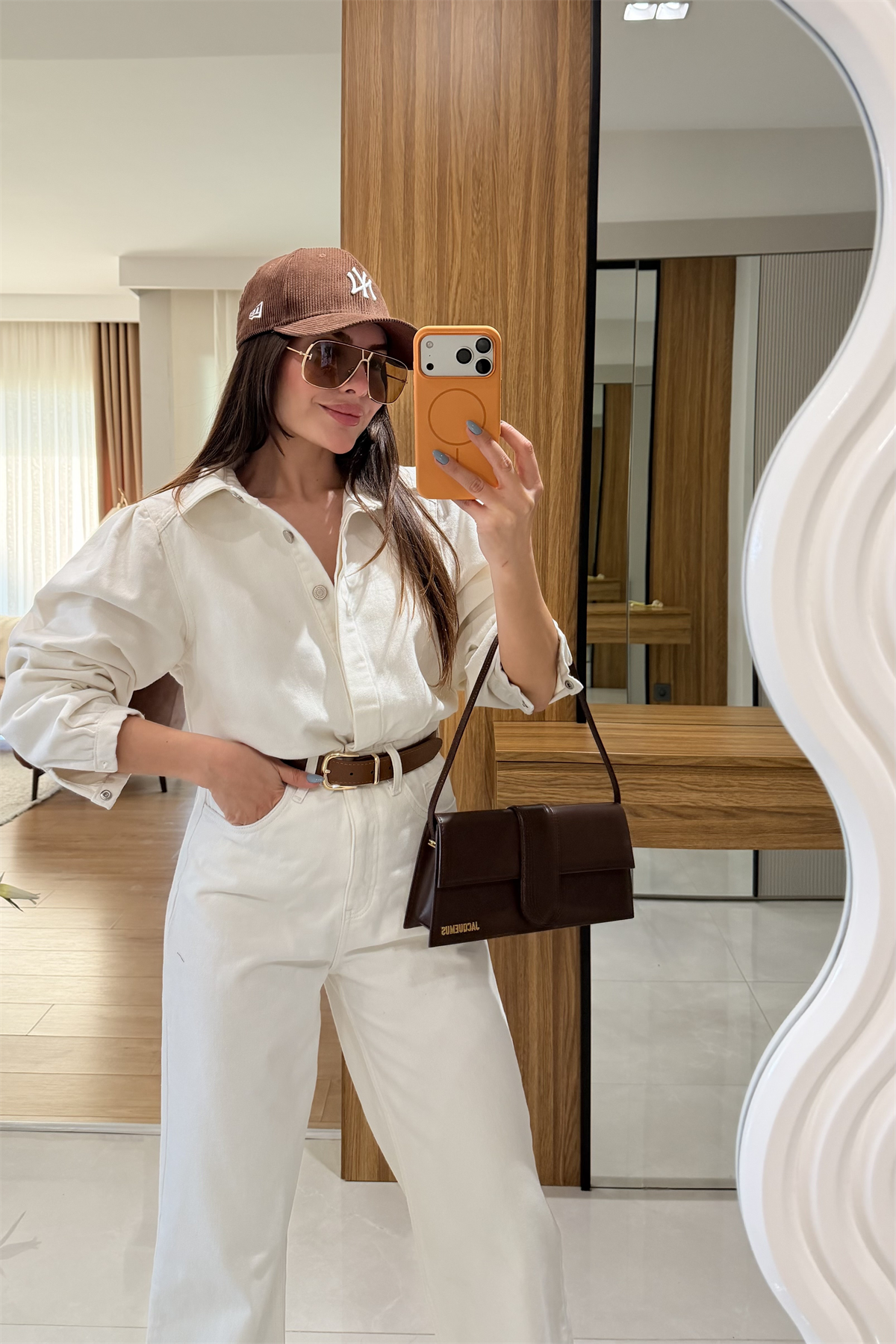 Lermai Beyaz Denim Kemerli Tulum