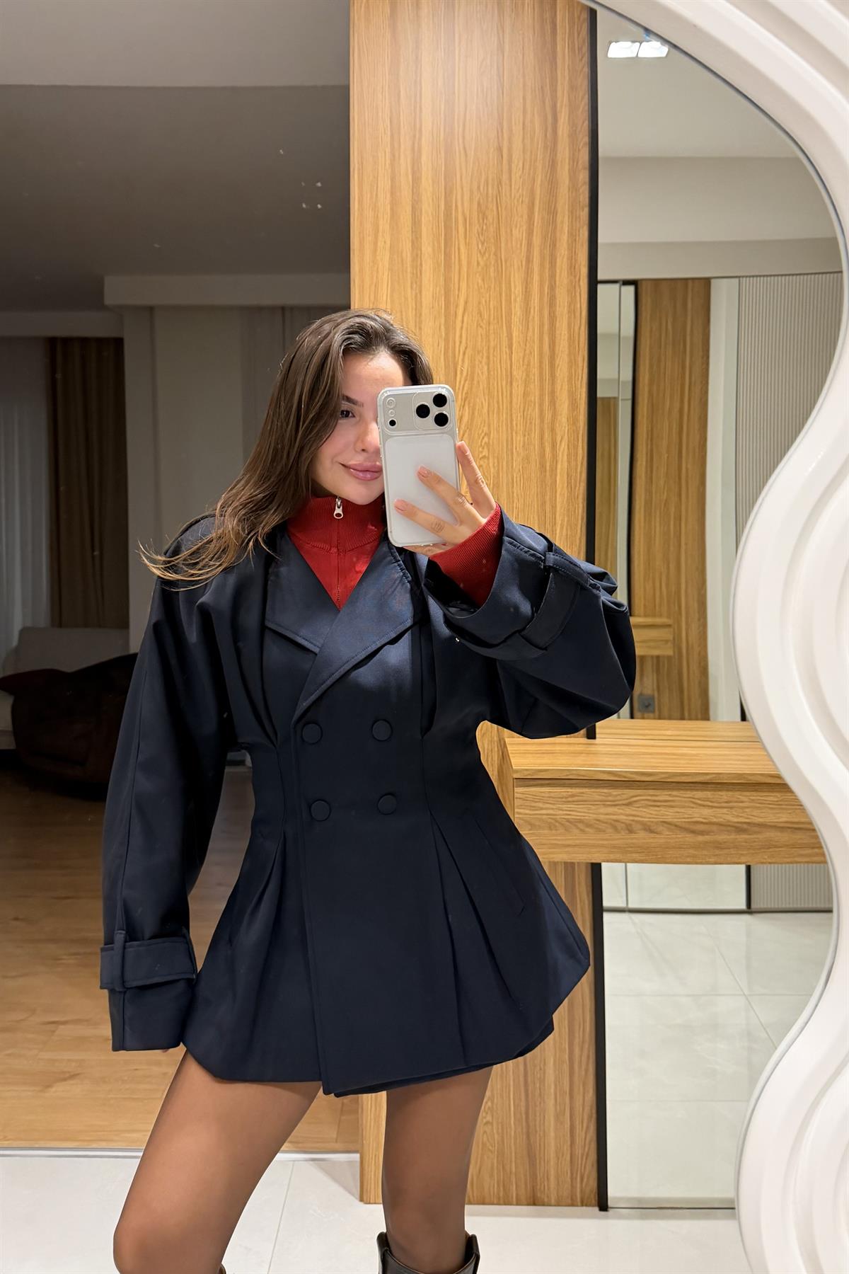 Lesha Lacivert Premium Şort Etekli Trenç Takım