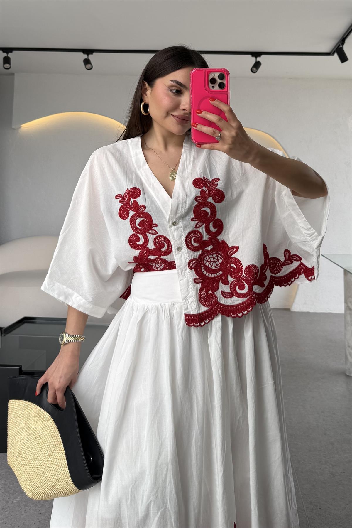 Lesly Bordo Nakışlı Astarlı Takım 