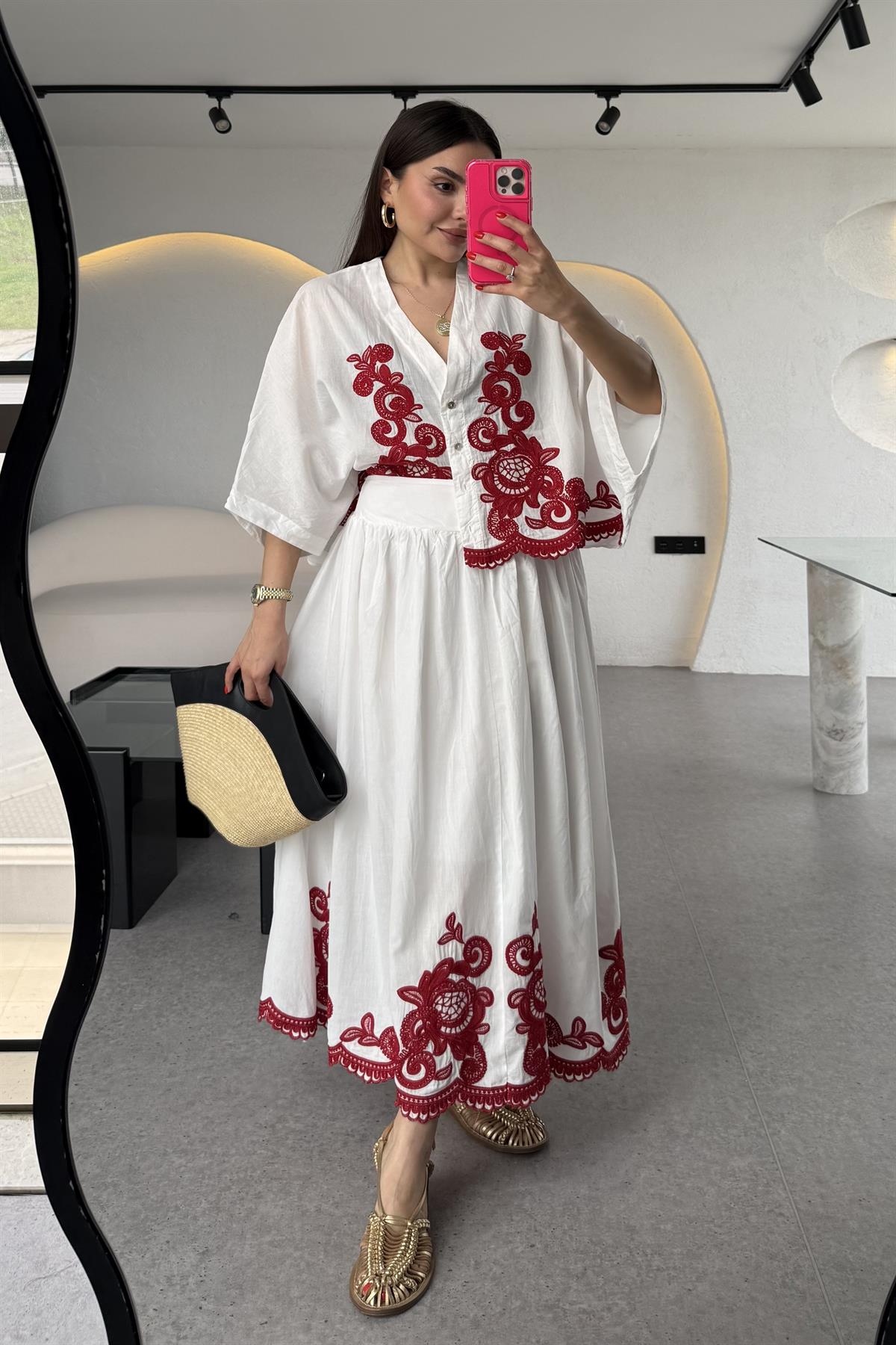 Lesly Bordo Nakışlı Astarlı Takım 