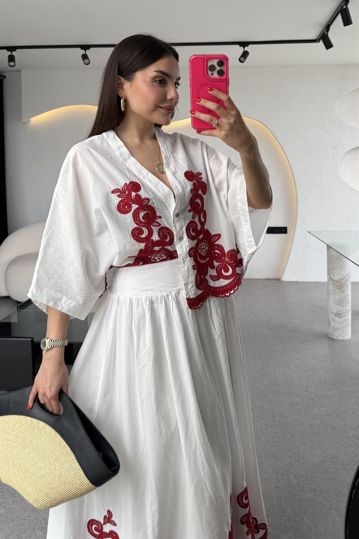 Lesly Bordo Nakışlı Astarlı Takım 