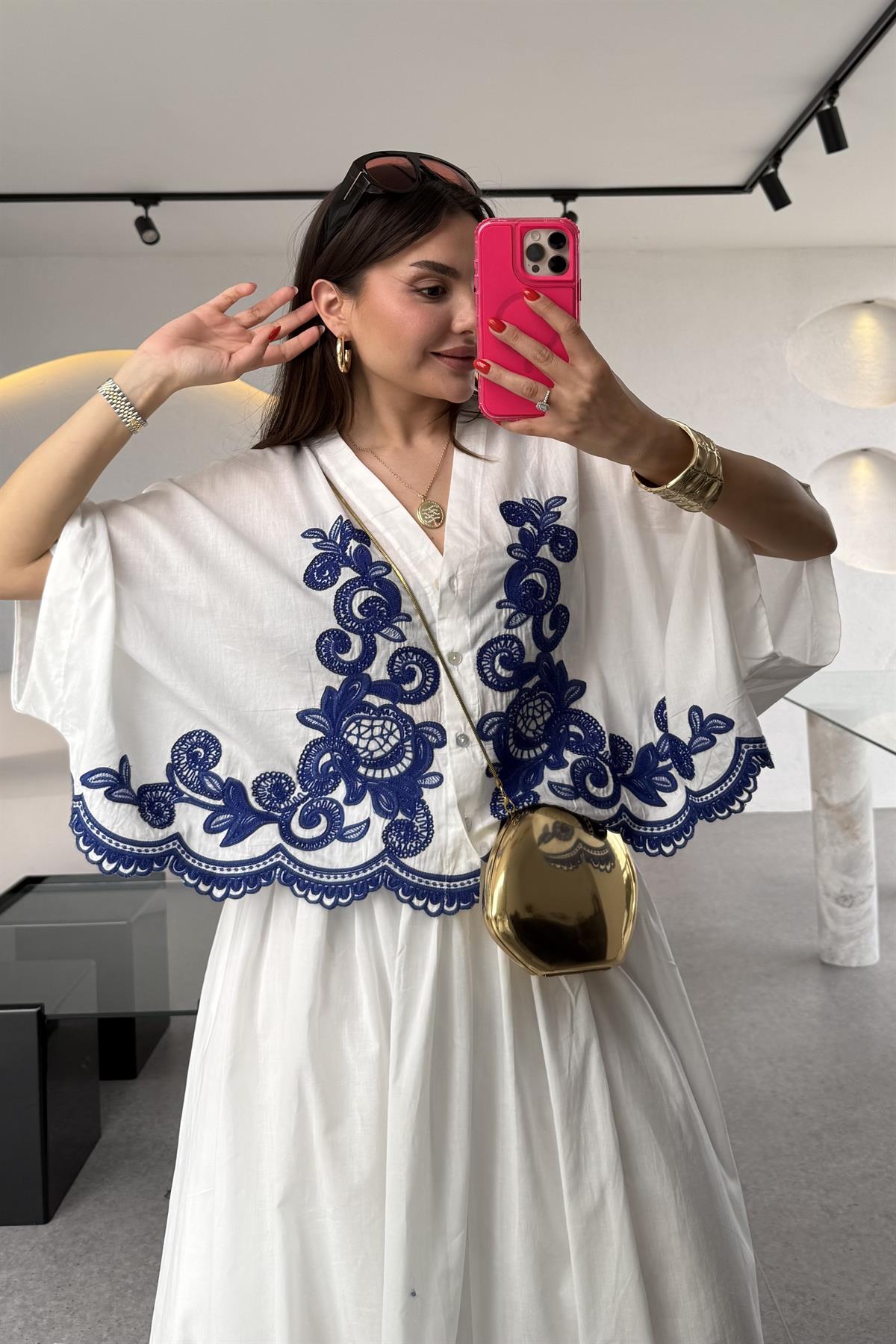 Lesly Lacivert Nakışlı Astarlı Takım 