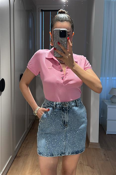 Leson Taşlı Kot Etek