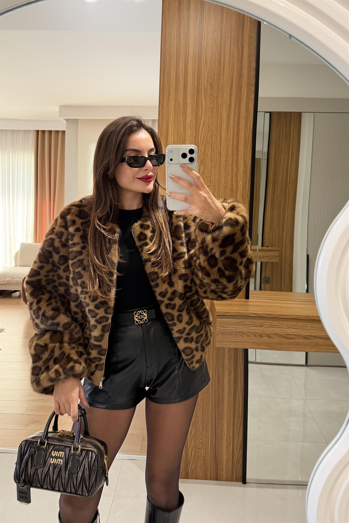 Lessa Camel Leopar Desen Kürk