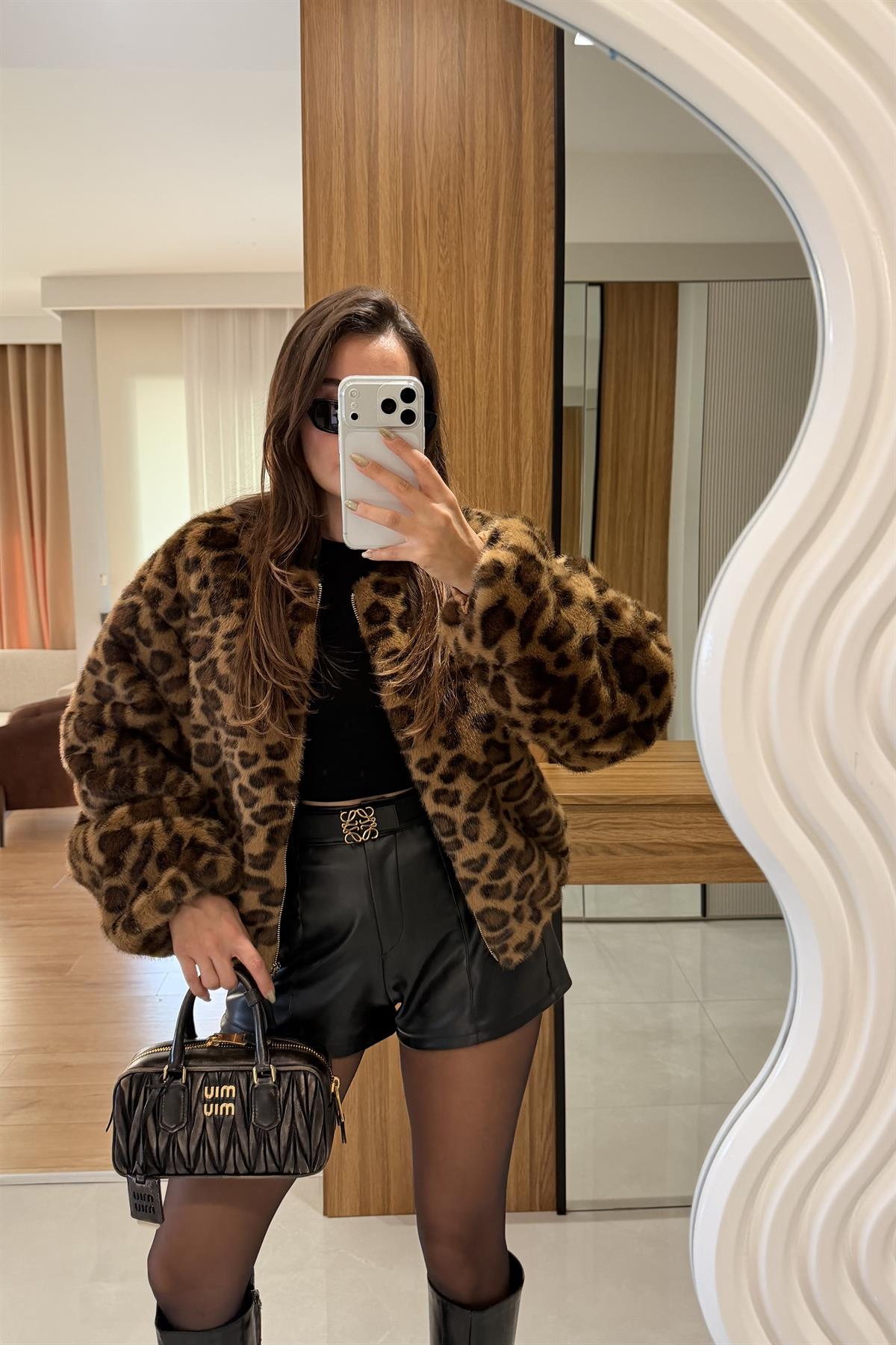 Lessa Camel Leopar Desen Kürk