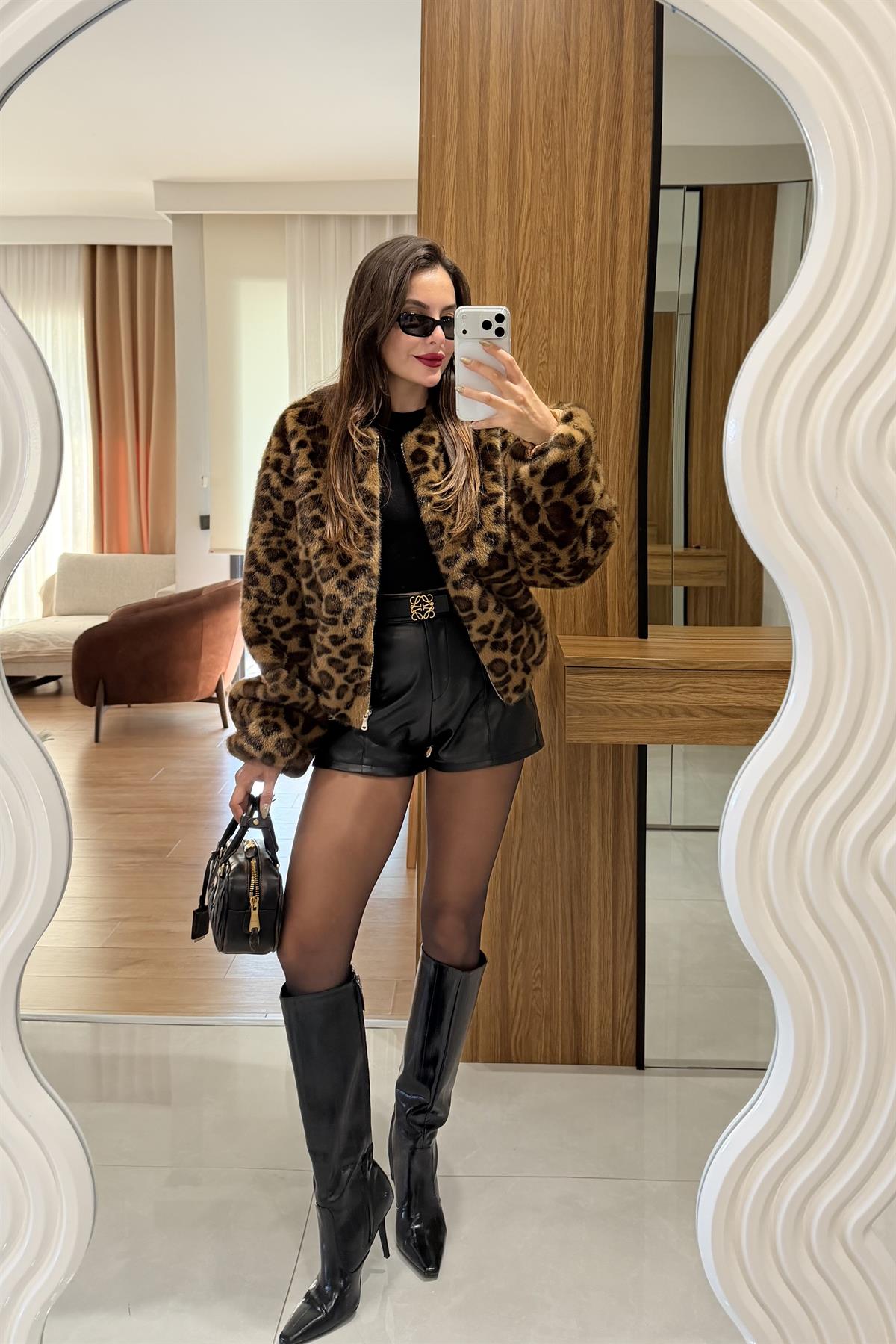 Lessa Camel Leopar Desen Kürk