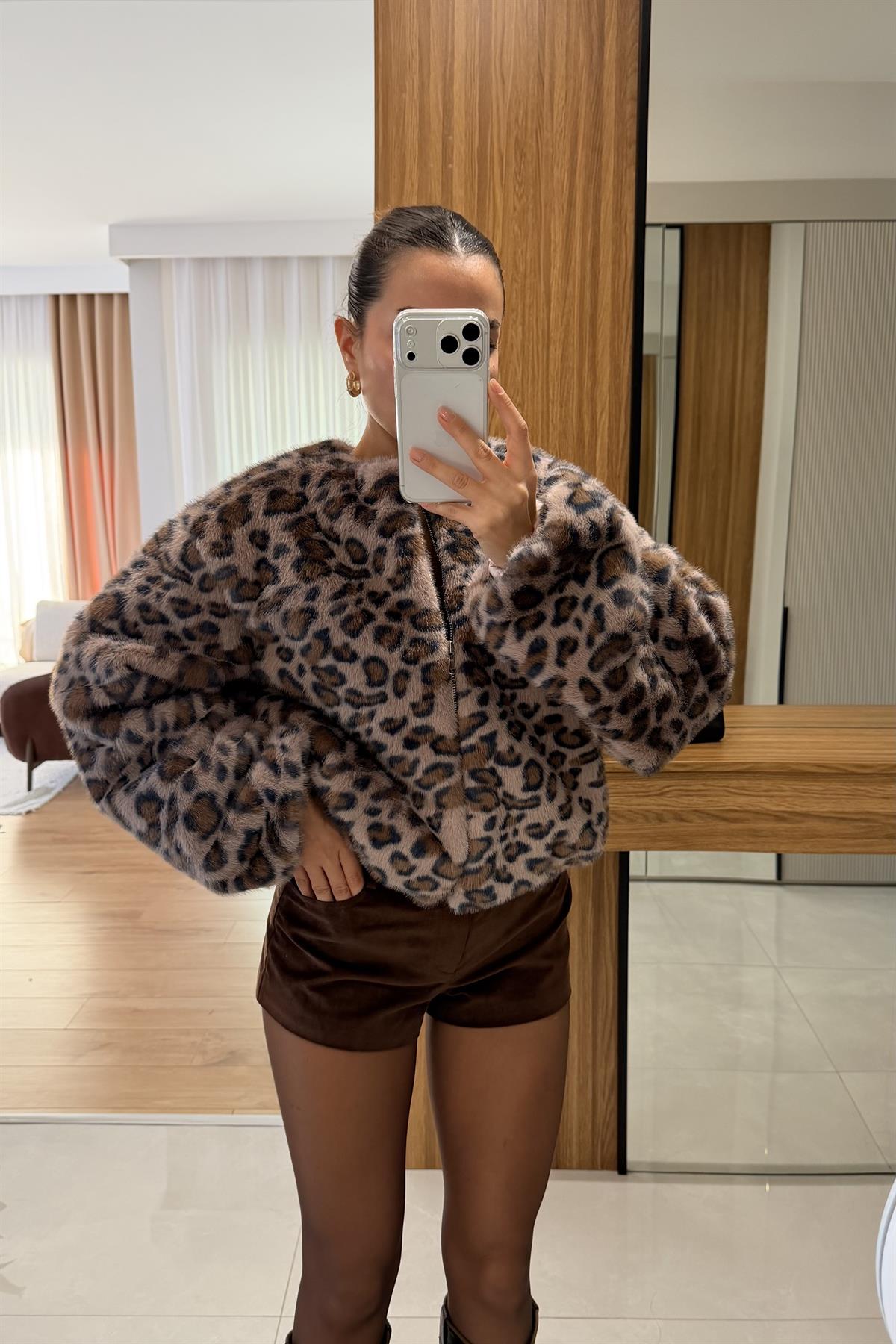 Lessa Pembe Leopar Desen Kürk