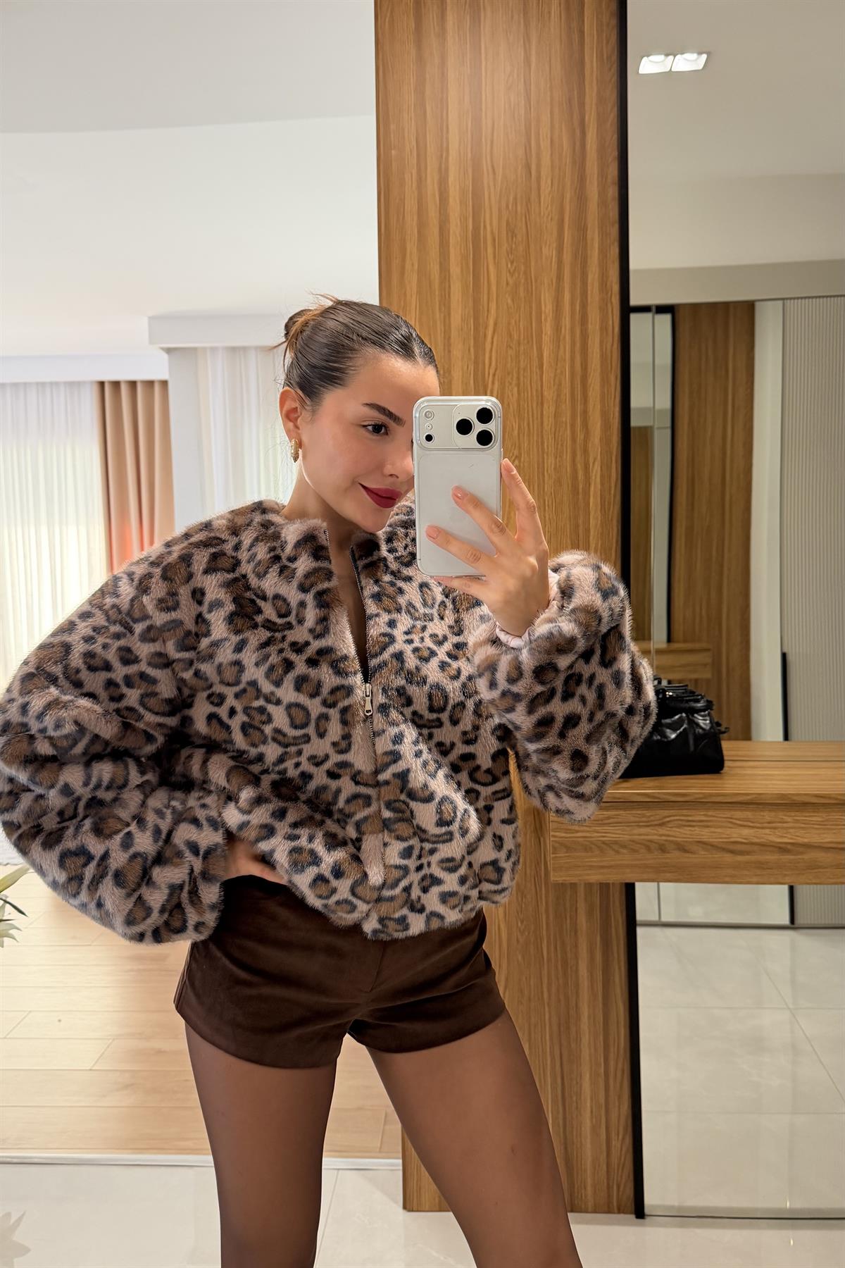 Lessa Pembe Leopar Desen Kürk