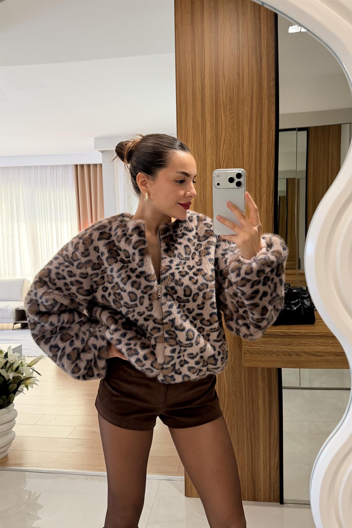 Lessa Pembe Leopar Desen Kürk