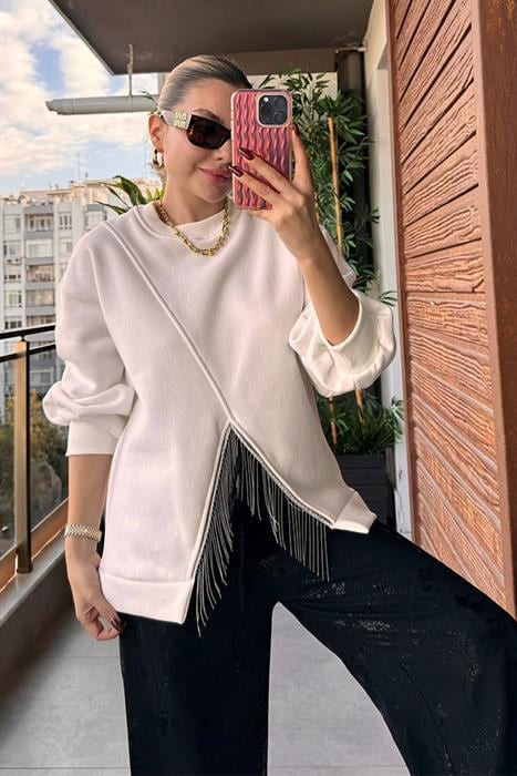 Lessie Zincir Detaylı Tasarım Sweat - Beyaz