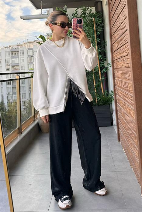 Lessie Zincir Detaylı Tasarım Sweat - Beyaz