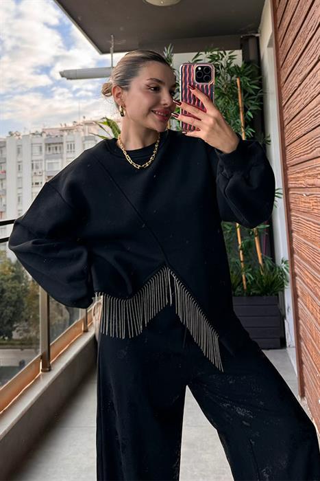 Lessie Zincir Detaylı Tasarım Sweat - Siyah