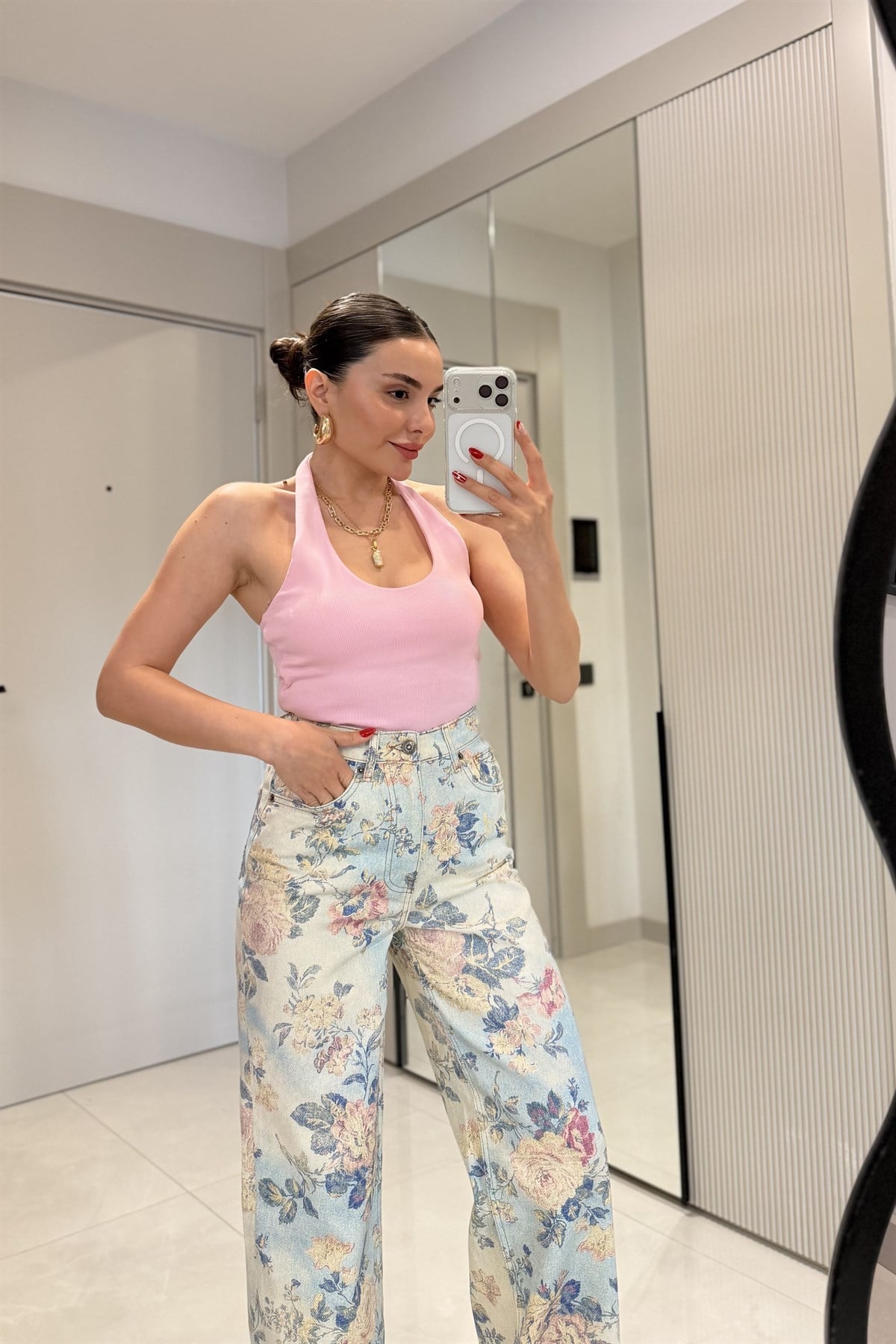 Leuven Pembe Halter Yaka Dilvin Crop