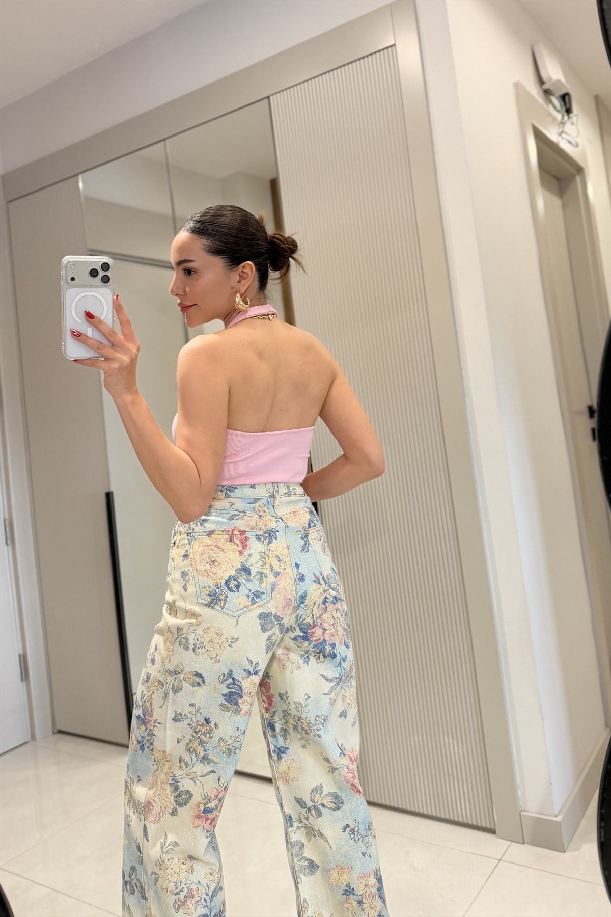 Leuven Pembe Halter Yaka Dilvin Crop