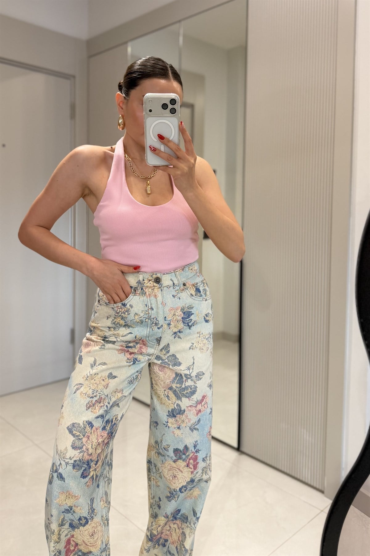 Leuven Pembe Halter Yaka Dilvin Crop