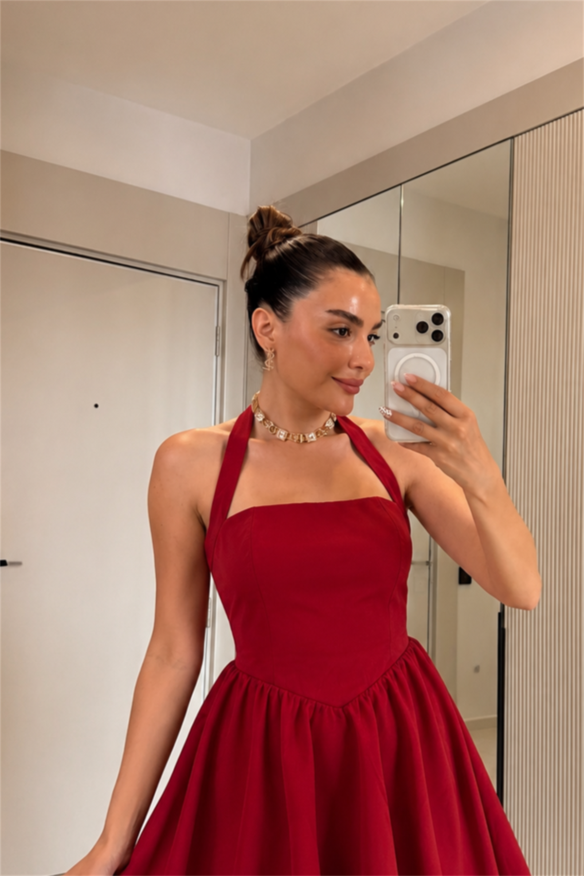 Levra Kırmızı Halter Yaka Elbise