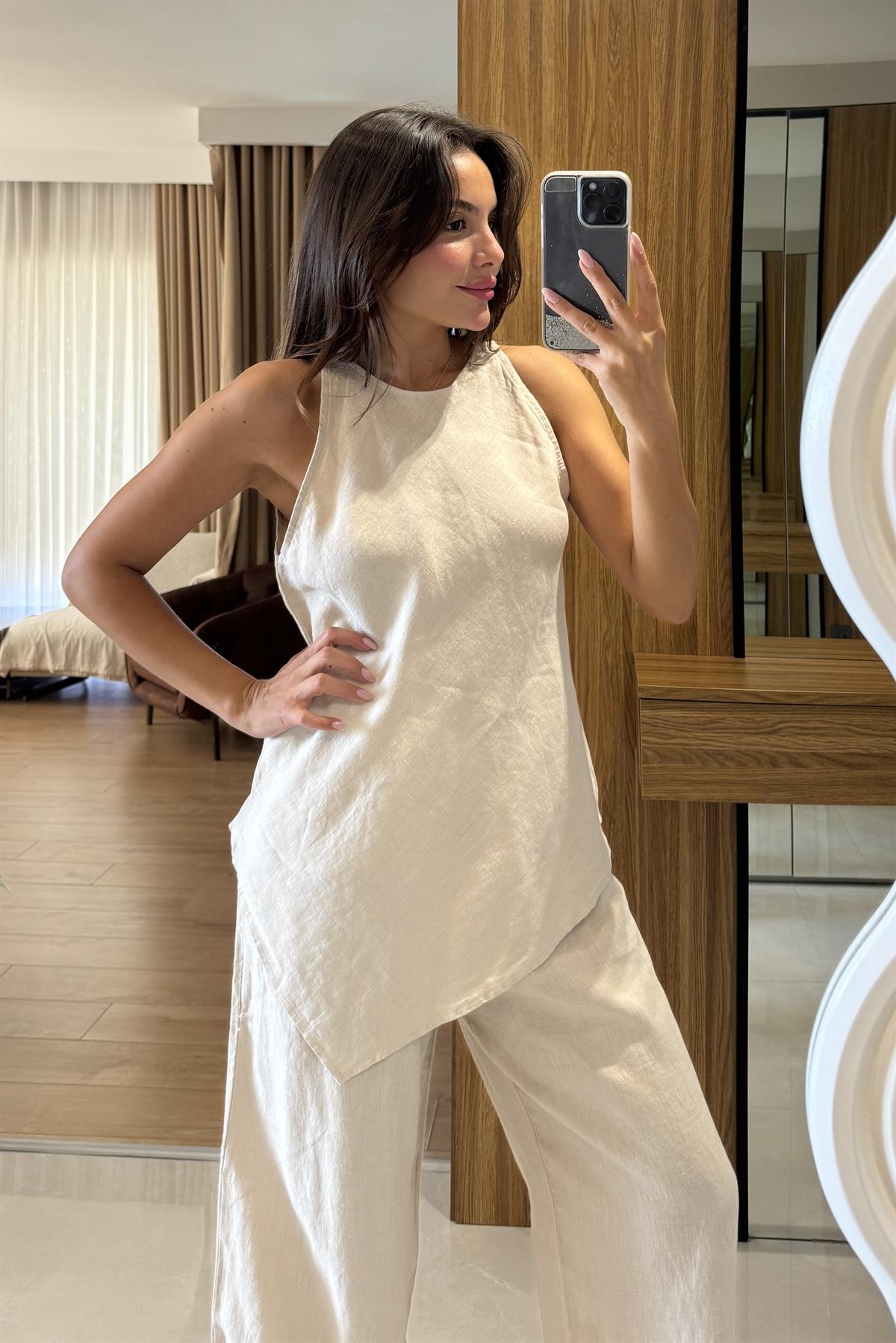 Lewine Bej Keten Asimetrik Takım