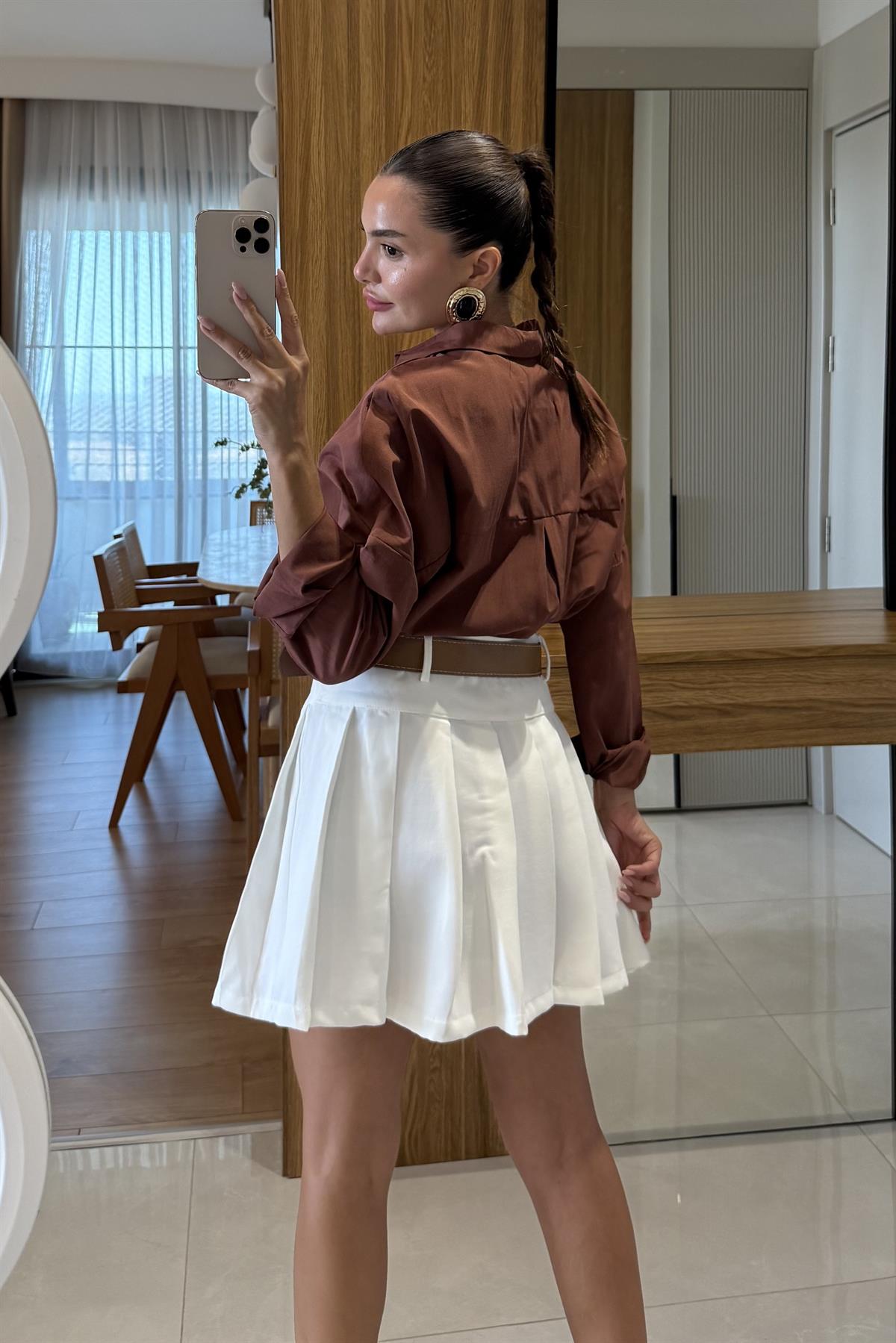 Lexe Beyaz Pileli Etek