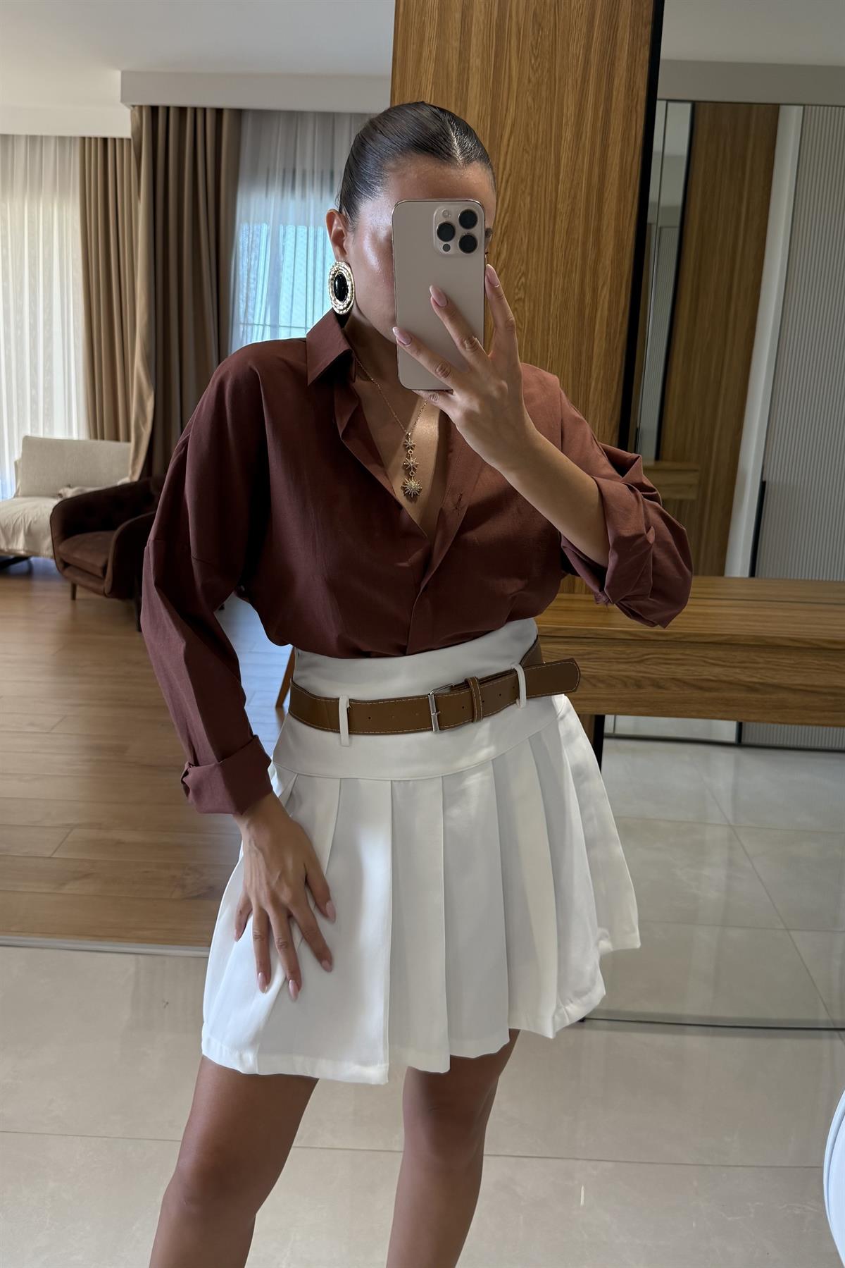 Lexe Beyaz Pileli Etek