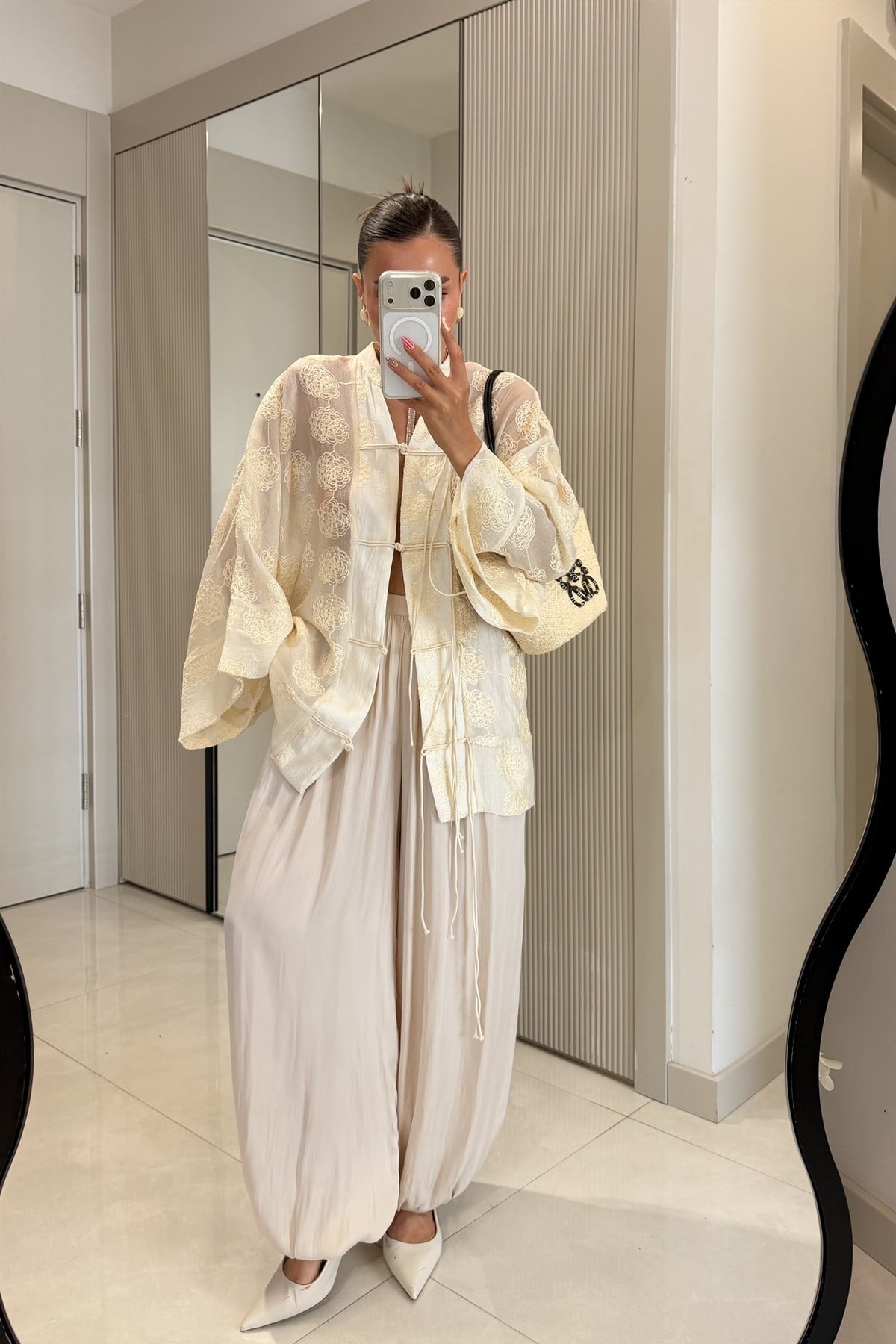 Liana Bej Saten Şalvar Pantolon