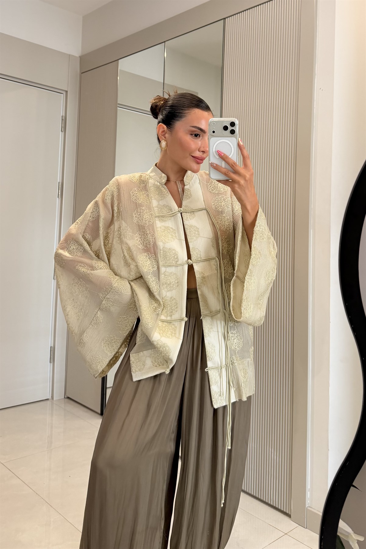 Liana Haki Saten Şalvar Pantolon