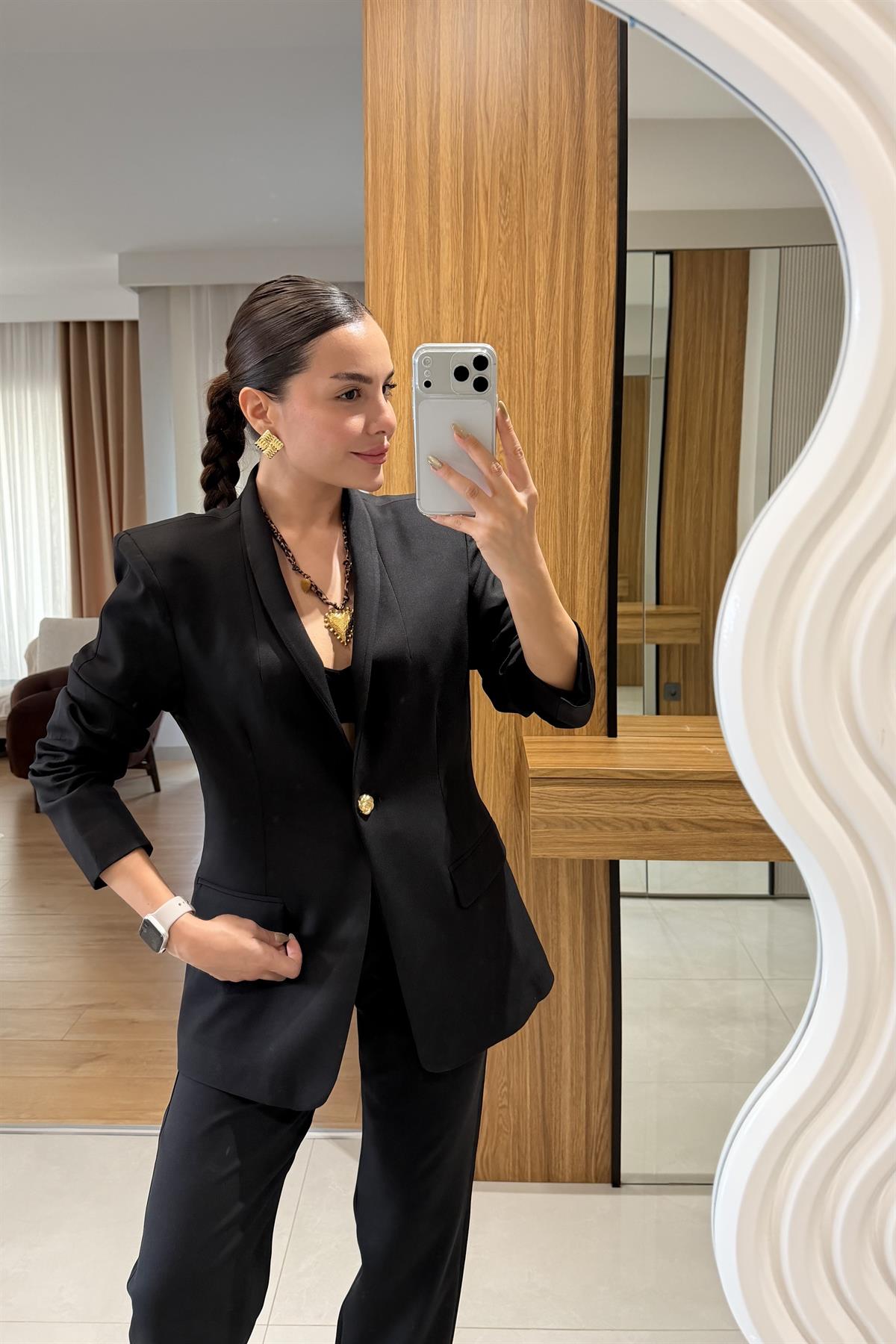 Liana Siyah Blazer Havuç Pantolon Takım