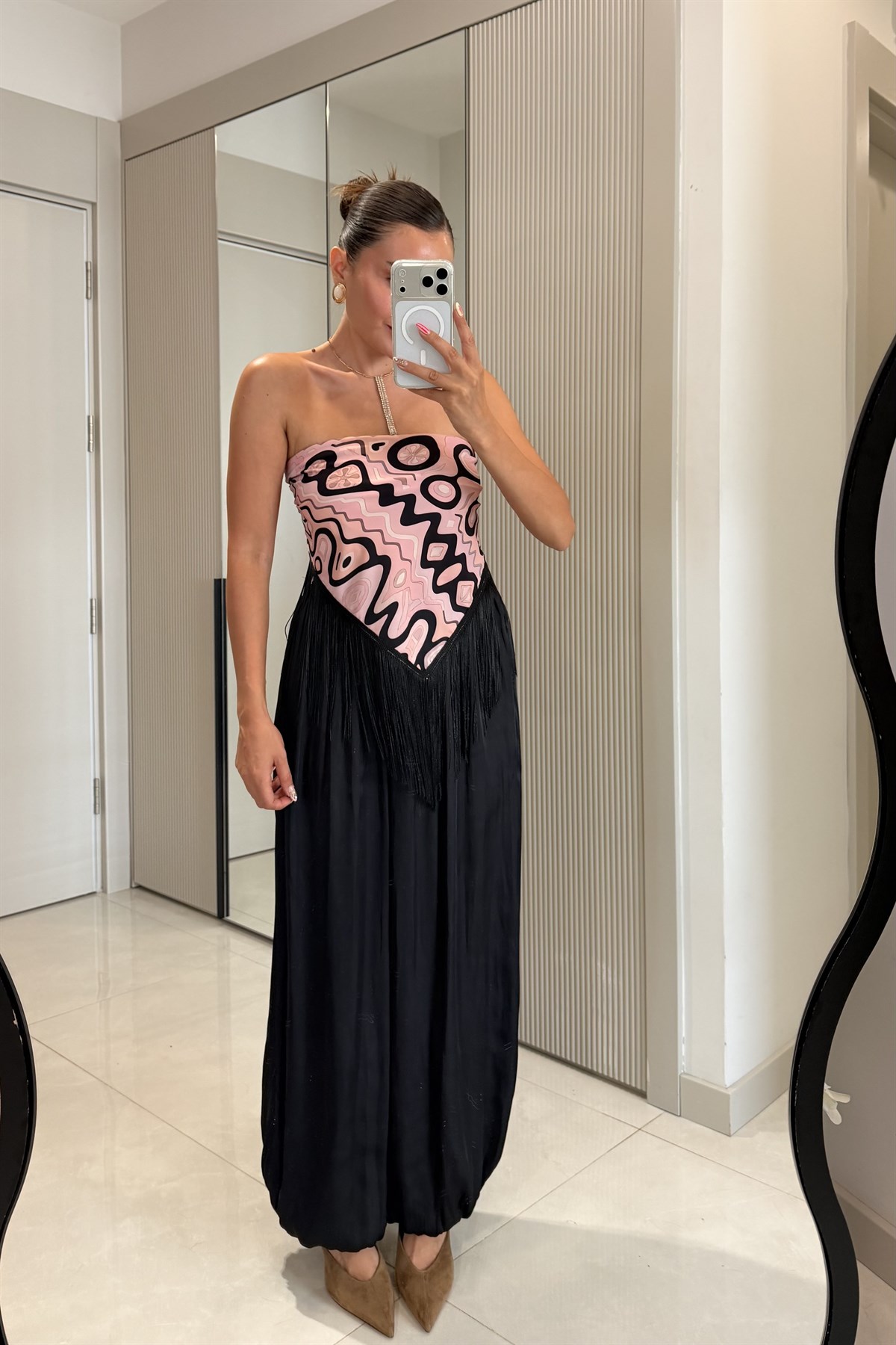 Liana Siyah Saten Şalvar Pantolon