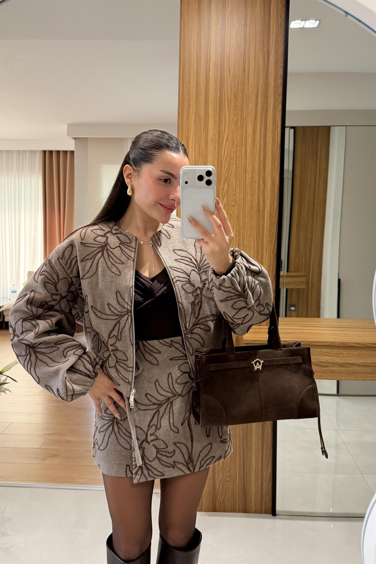 Libra Nakışlı Kaşe Bomber Ceket