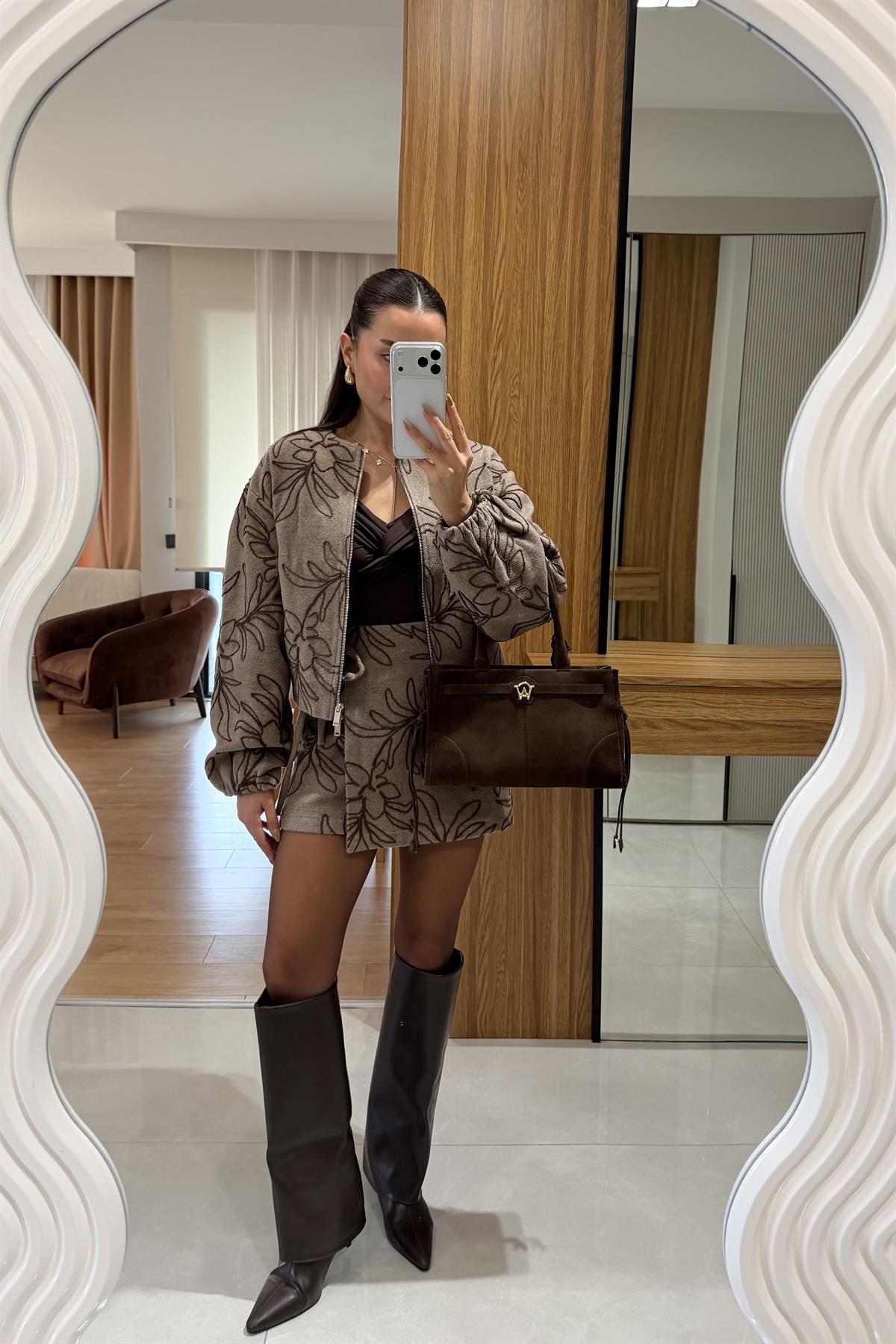 Libra Nakışlı Kaşe Etek