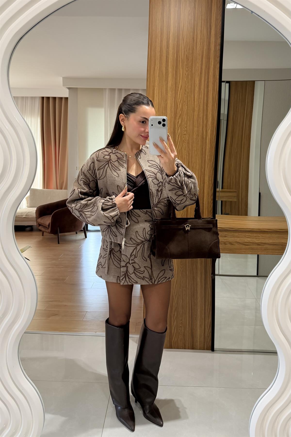 Libra Nakışlı Kaşe Etek