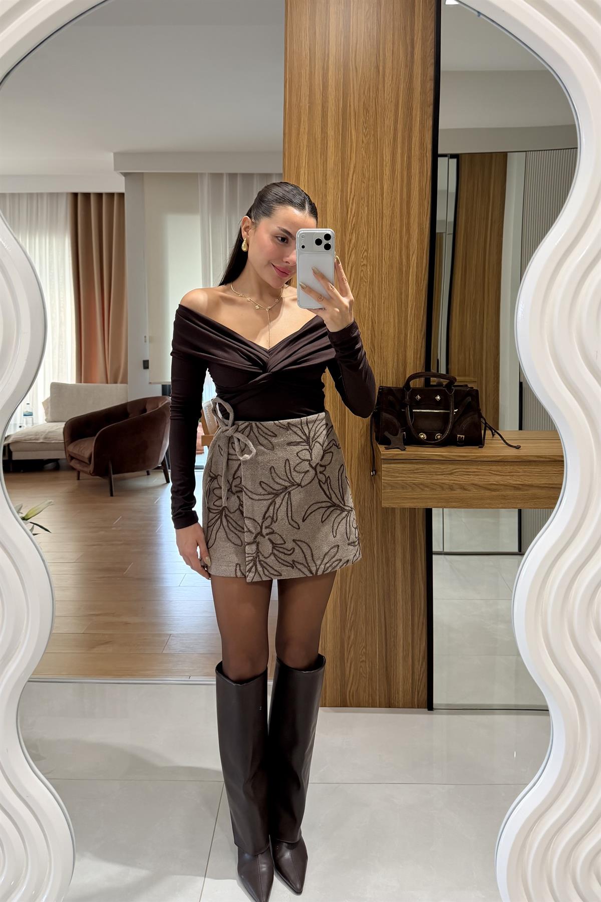 Libra Nakışlı Kaşe Etek