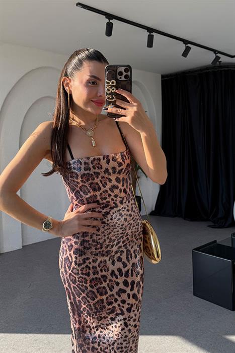 Licente Leopar Desen Pulpayet Elbise