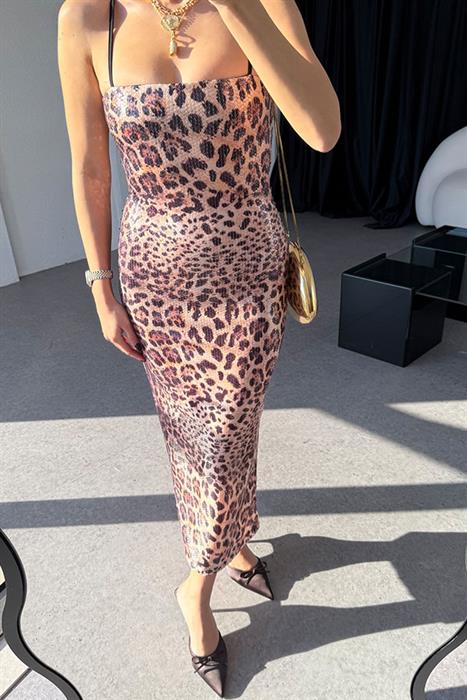 Licente Leopar Desen Pulpayet Elbise