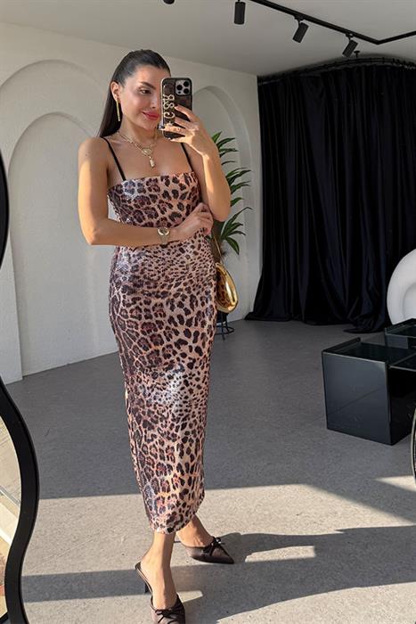Licente Leopar Desen Pulpayet Elbise