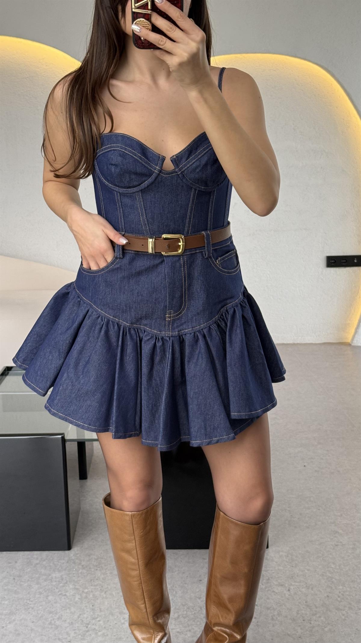 Enrico Korse Kalp Yaka Denim Crop